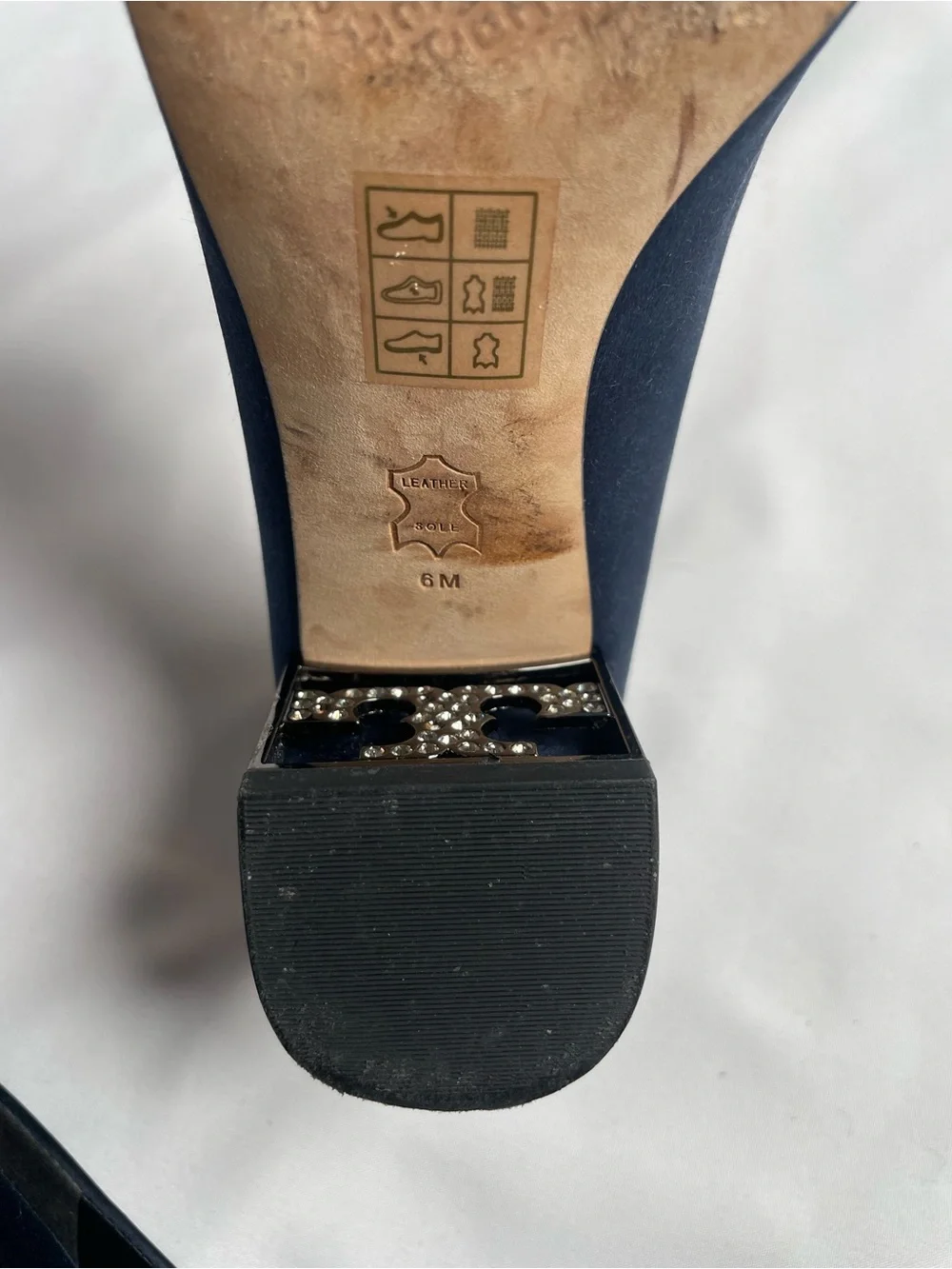 Tory Burch Navy Satin Pointed Flats with Black Velvet Bow